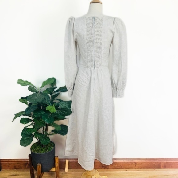 💋Reformation Anton linen oatmeal long sleeve midi maxi dress. Size 6 - Picture 4 of 12